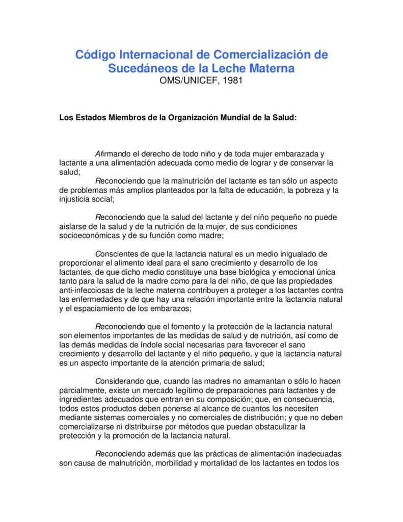 thumbnail of Código Internacional de Comercialización de Sucedáneos de la Leche Materna